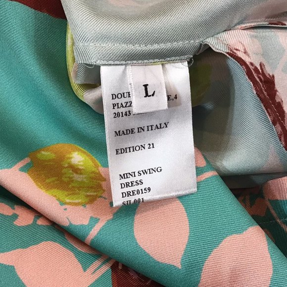 NWT La Double J Size L Large Mini Swing Dress Winter Rose Turchese in Silk Twill - Picture 8 of 9